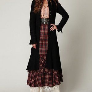 Free People FP One Large Grunge Victorian Heritage Plaid Maxi SKIRT Black Cotton